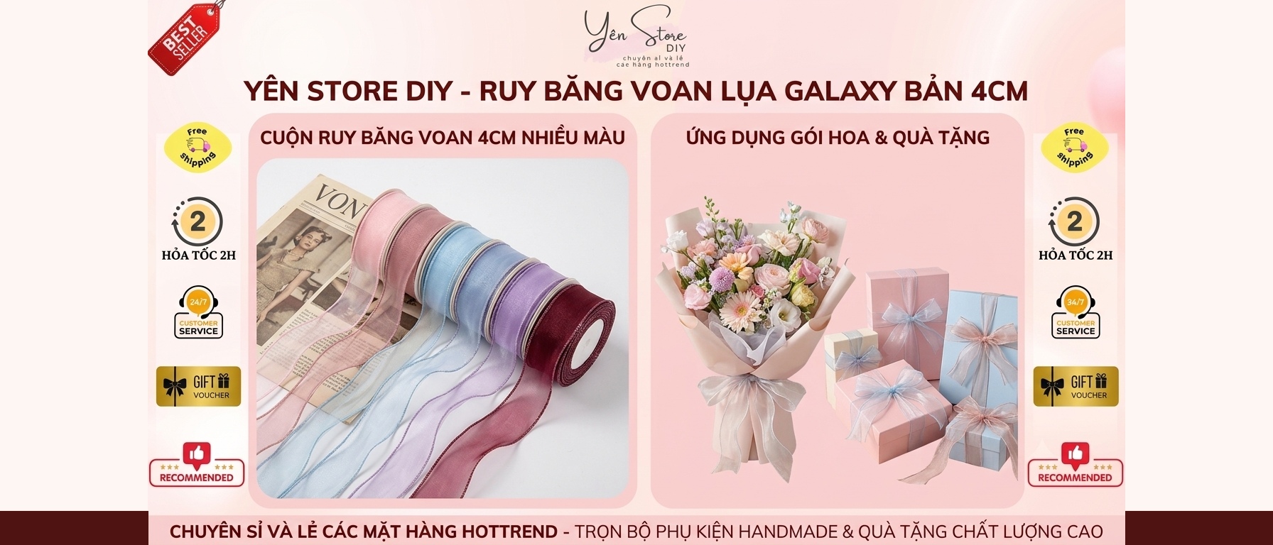 Cuộn Ruy Băng Voan Lụa Galaxy Bản 4Cm Mềm Mịn